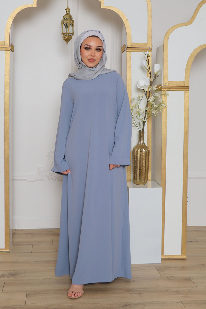 Nila Linen Essential Abaya- Blue Gray
