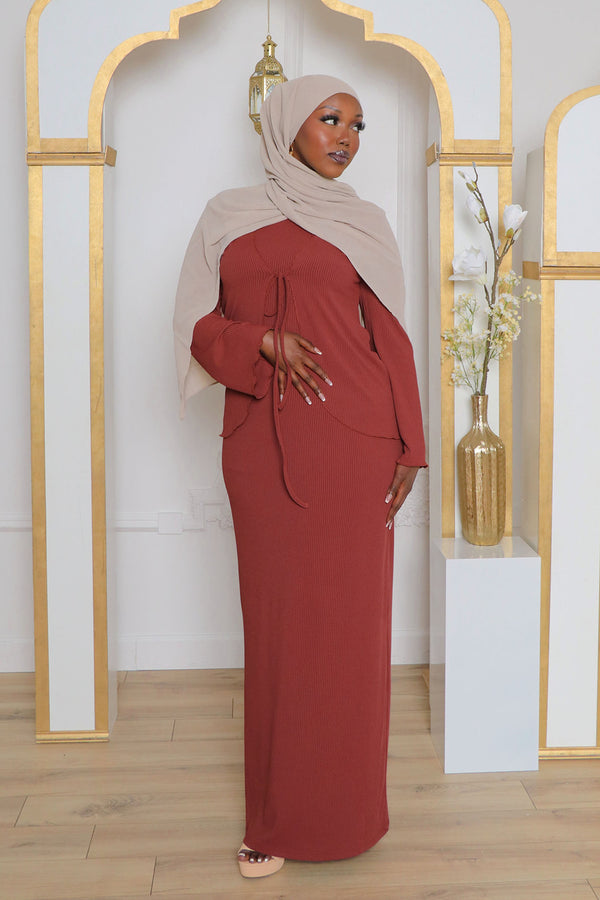 Lina Ribbed Maxi Set- Burnt Orange