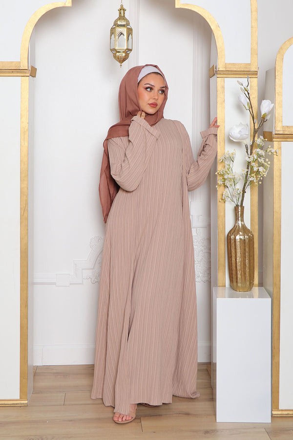 Safa Textured Abaya Set- Tan