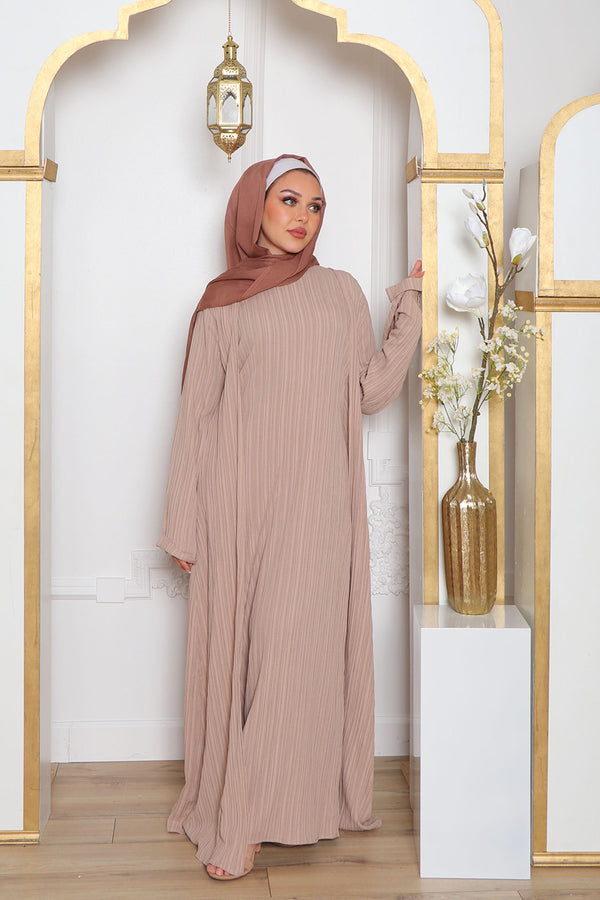 Safa Textured Abaya Set- Tan