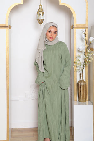 Safa Textured Abaya Set- Sage