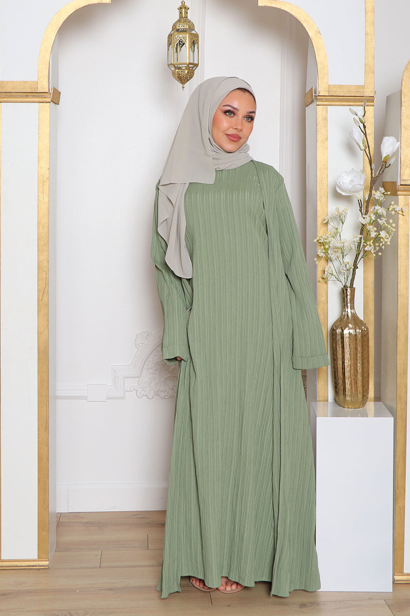 Safa Textured Abaya Set- Sage