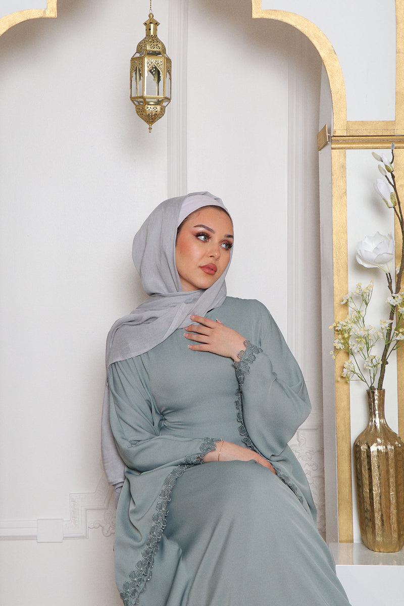 Zayna Lace Abaya- Mint Gray