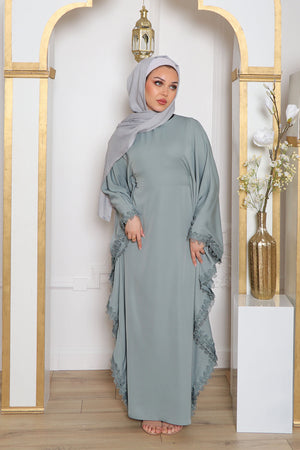 Zayna Lace Abaya- Mint Gray