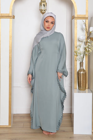 Zayna Lace Abaya- Mint Gray