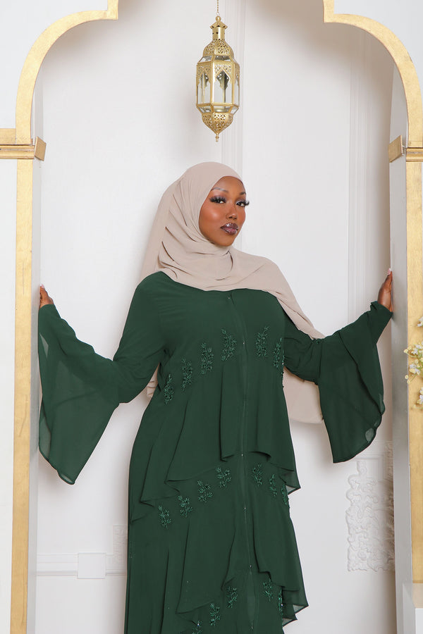 Mouna Chiffon Layered Abaya - Emerald