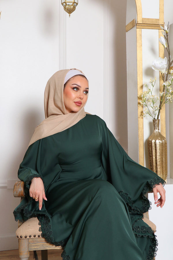 Zayna Lace Abaya- Dark Green