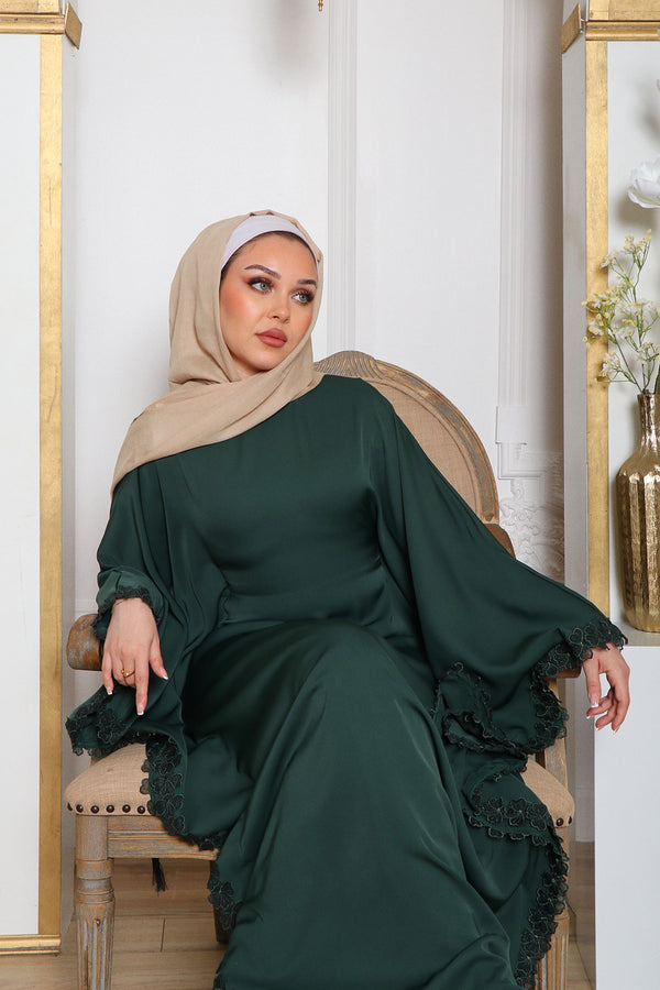 Zayna Lace Abaya- Dark Green