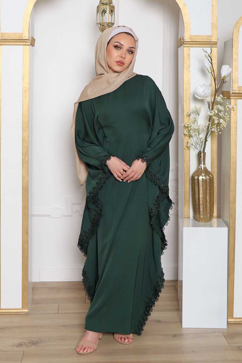 Zayna Lace Abaya- Dark Green