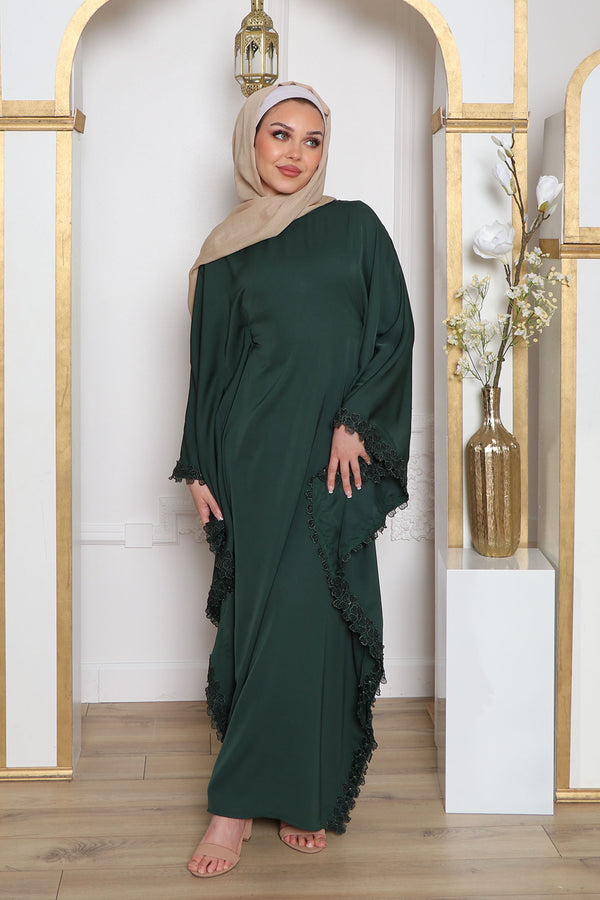 Zayna Lace Abaya- Dark Green