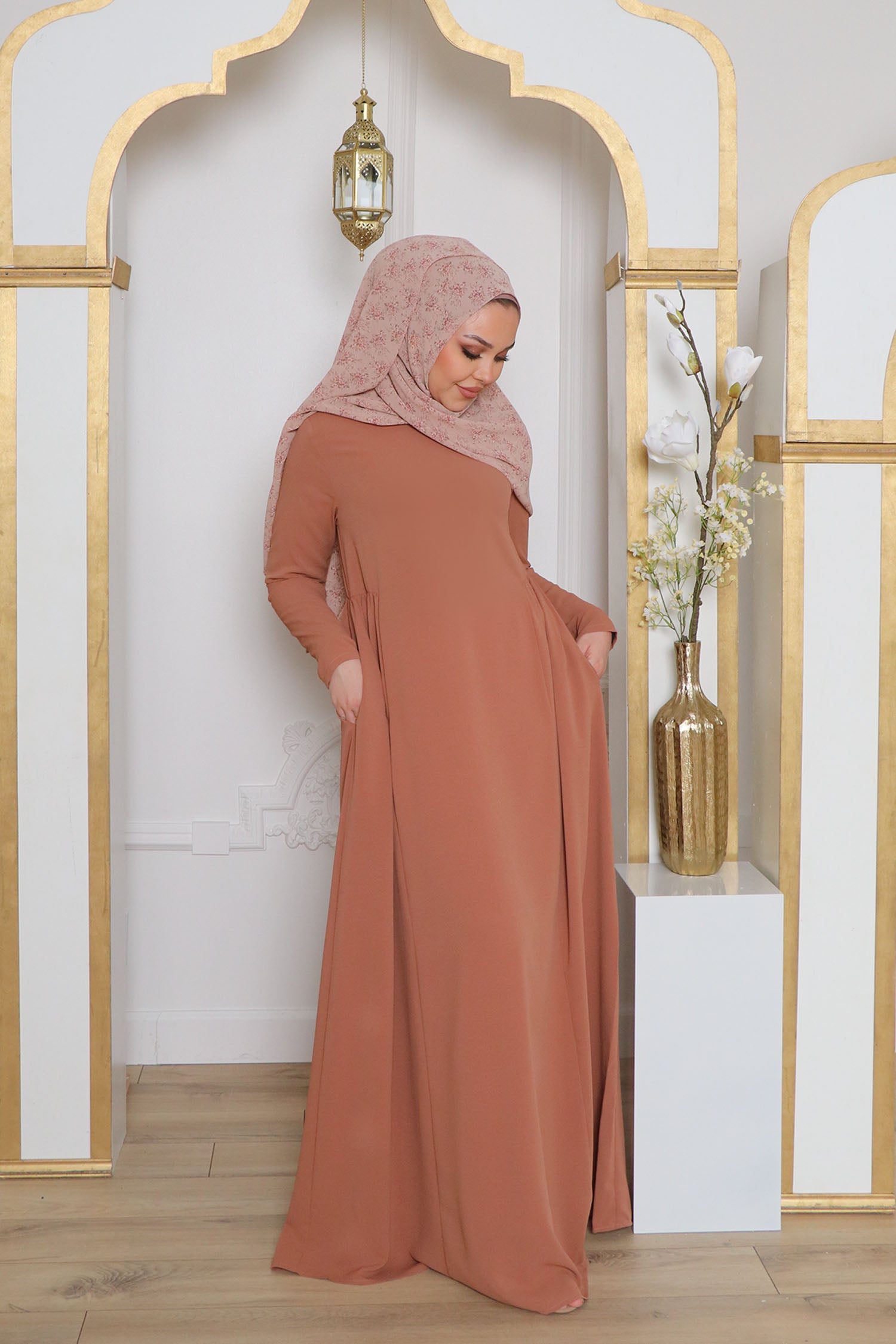 linen abaya dress Palm Linen Abaya Set- camel 52 by LaMeera Moda