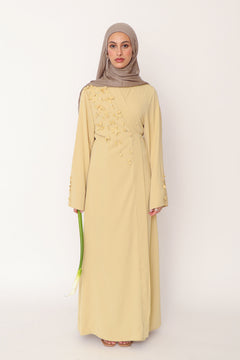 Lilian Embroidery Abaya Set- Butter Yellow
