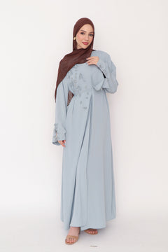 Lilian Embroidery Abaya Set- Mint Gray