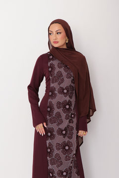 Warda Floral Lace Dress - Mahogany