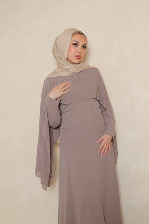 Hilal Embroidery Drape Dress - Mink