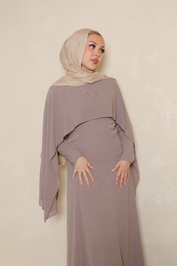 Hilal Embroidery Drape Dress - Mink