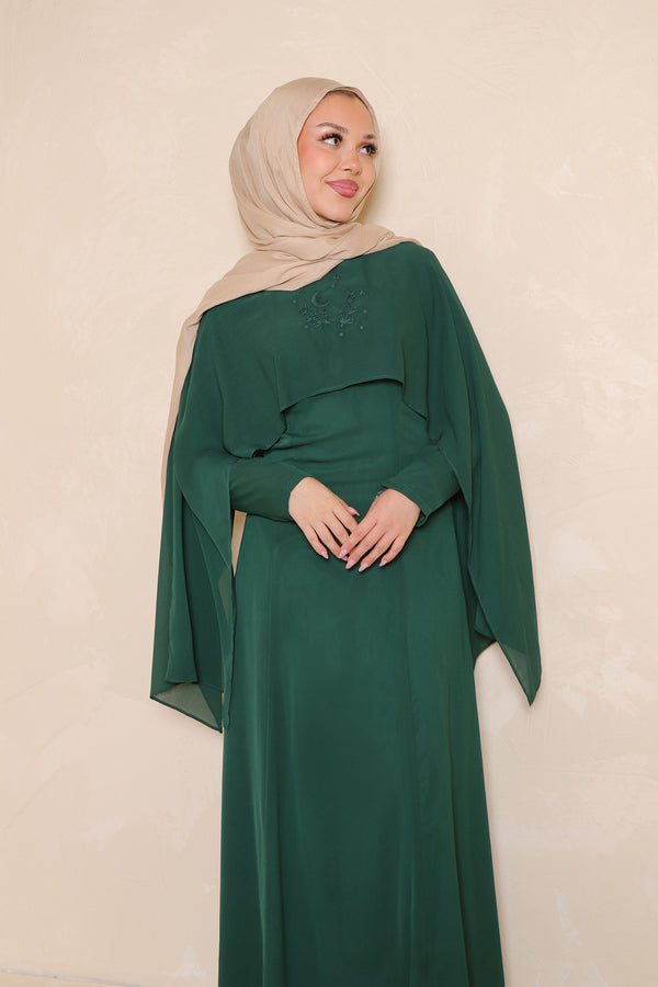 Hilal Embroidery Drape Dress - Emerald