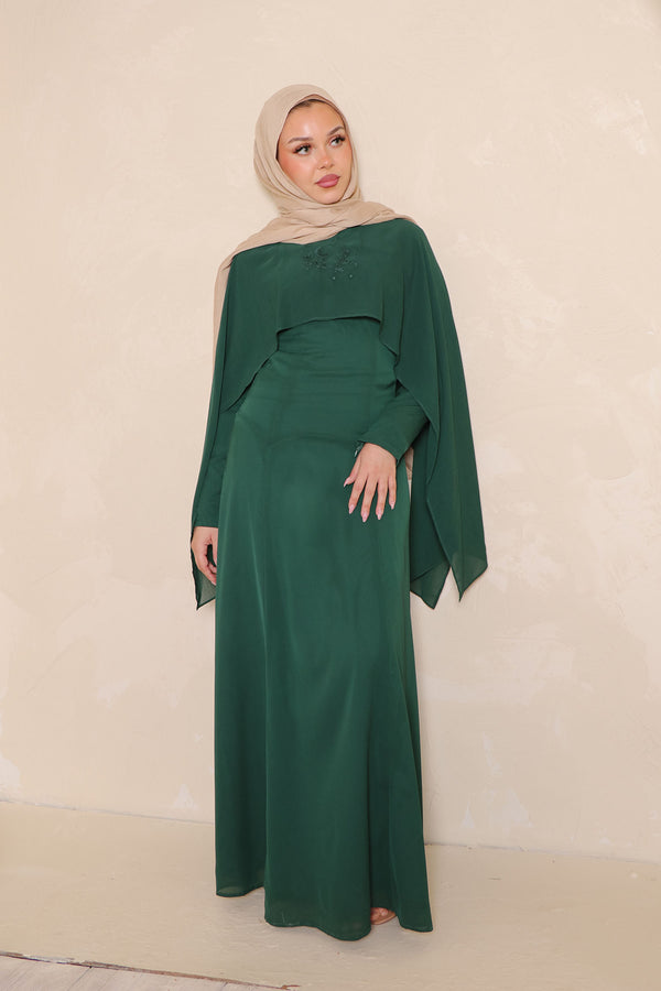 Hilal Embroidery Drape Dress - Emerald