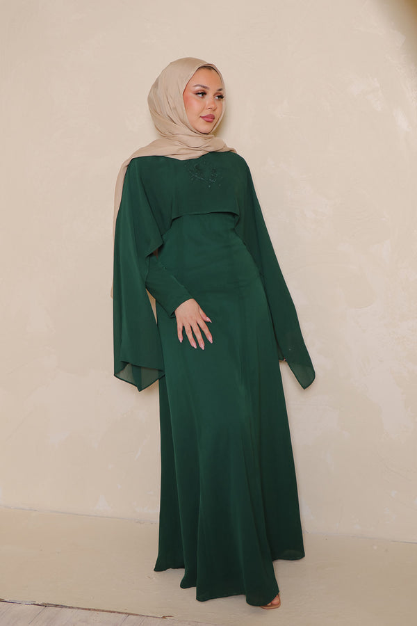 Hilal Embroidery Drape Dress - Emerald