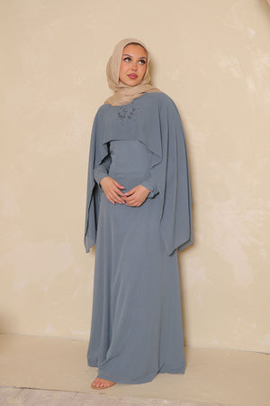 Hilal Embroidery Drape Dress - Stormy Blue