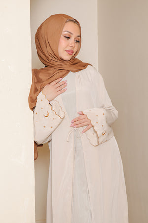 Qamar Embroidery Abaya Set- Beige