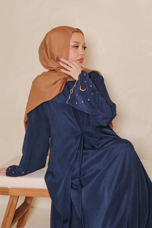 Qamar Embroidery Abaya Set- Midnight