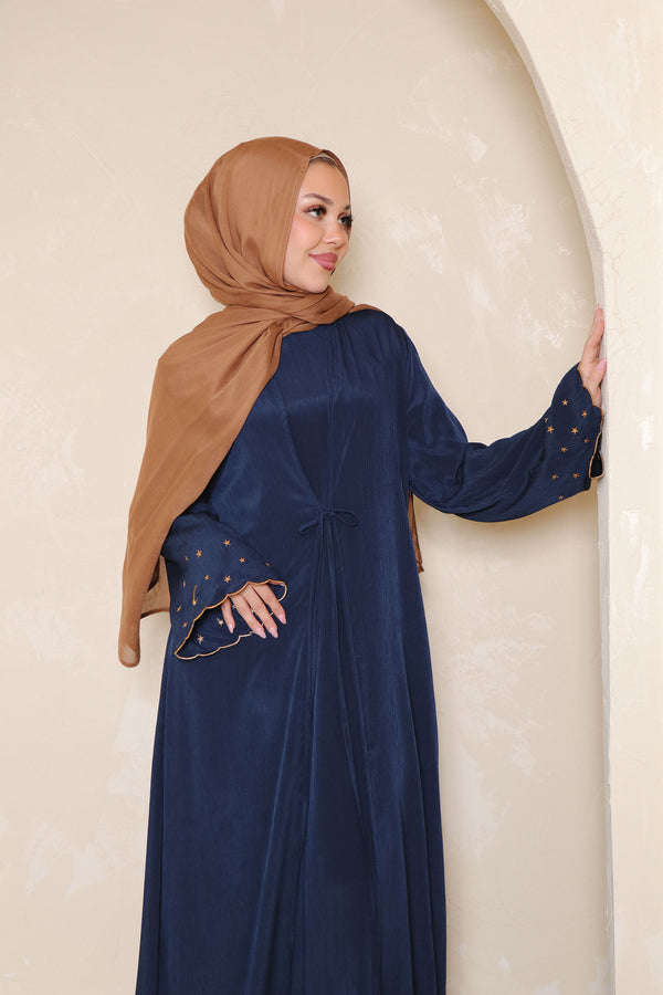 Qamar Embroidery Abaya Set- Midnight