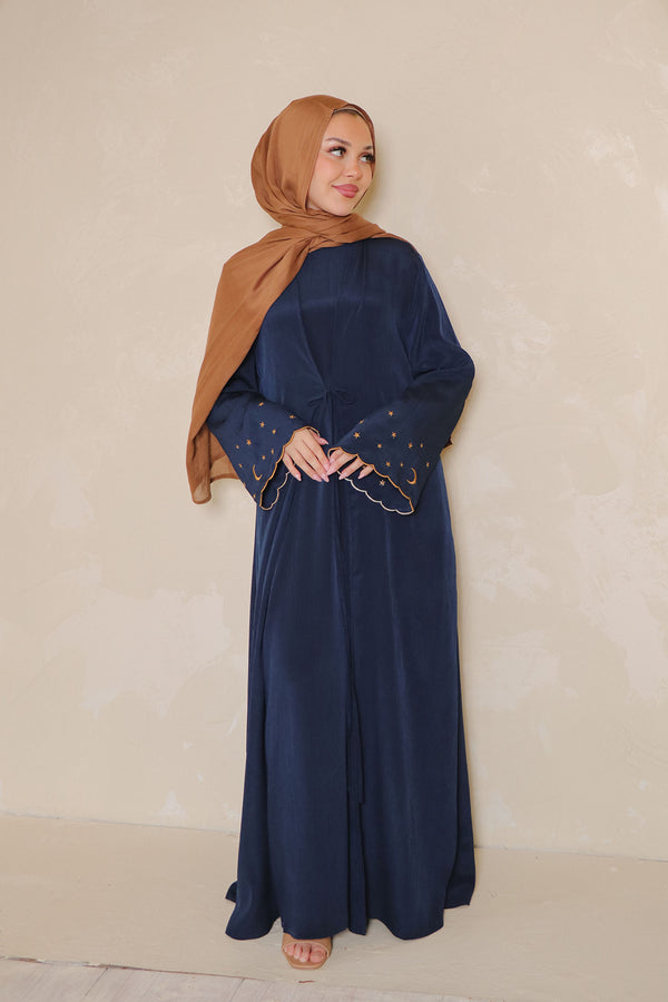 Qamar Embroidery Abaya Set- Midnight