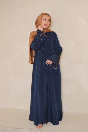 Qamar Embroidery Abaya Set- Midnight