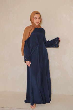 Qamar Embroidery Abaya Set- Midnight