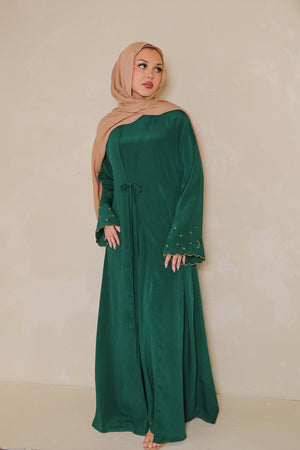 Qamar Embroidery Abaya Set- Forest