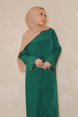 Qamar Embroidery Abaya Set- Forest