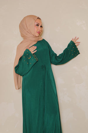 Qamar Embroidery Abaya Set- Forest