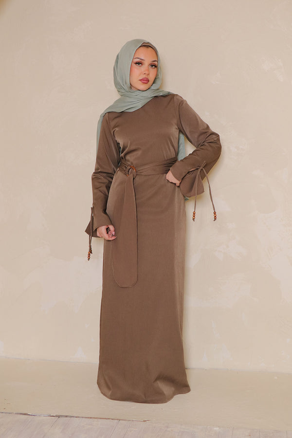 Rama Linen Wood Dress- Stone