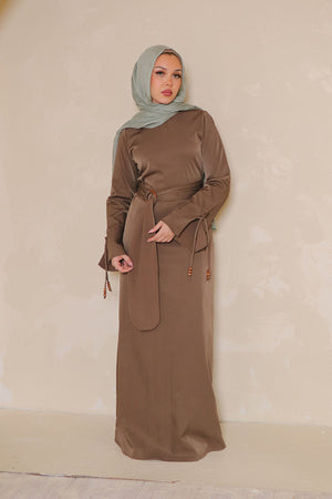 Rama Linen Wood Dress- Stone