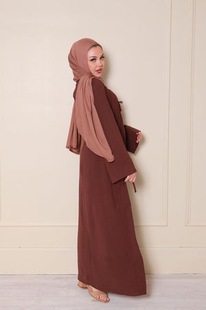 Noor Linen Essential Abaya- Espresso