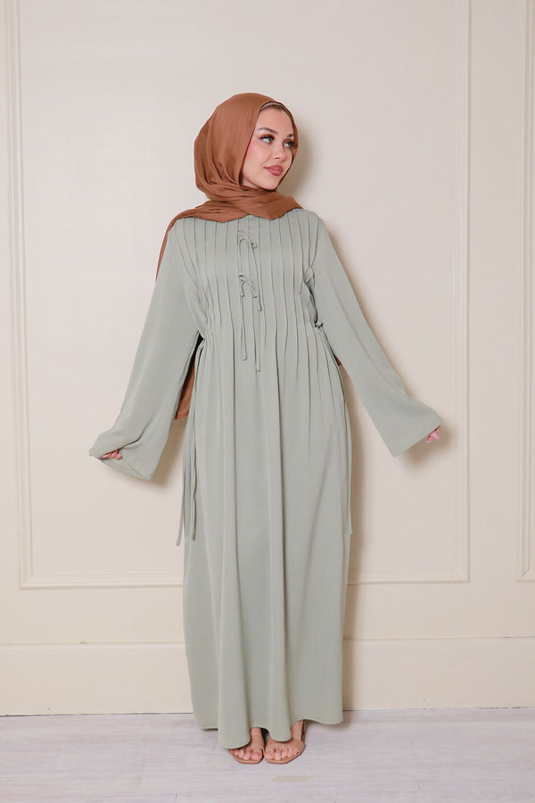 Noor Textured Essential Abaya- Sage