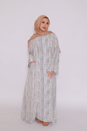 Rana Print Abaya Set- Blue Gray