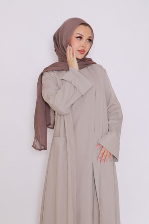 Rana Stripe Abaya Set- Taupe