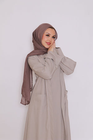 Rana Stripe Abaya Set- Taupe