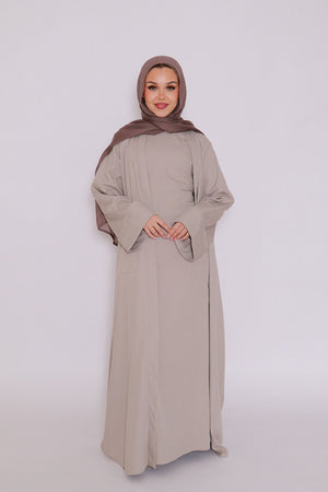 Rana Stripe Abaya Set- Taupe