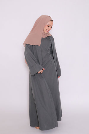 Rana Stripe Abaya Set- Koala Gray