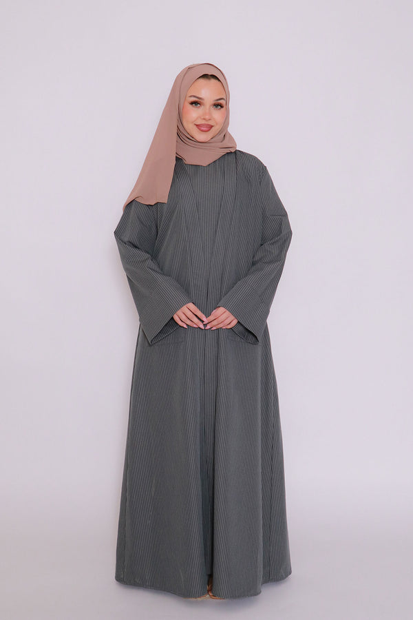 Rana Stripe Abaya Set- Koala Gray