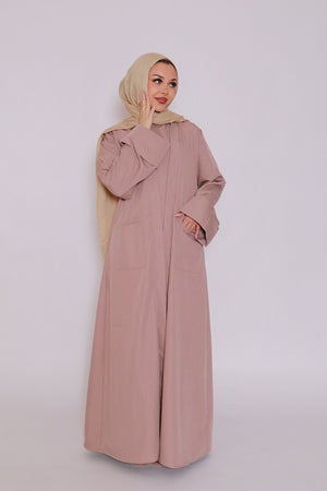 Rana Stripe Abaya Set- Nude Pink