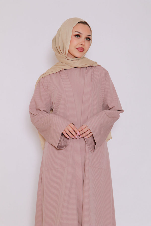 Rana Stripe Abaya Set- Nude Pink