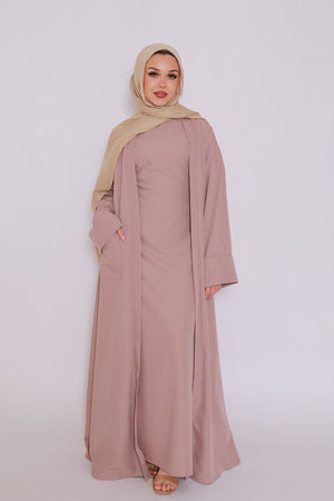 Rana Stripe Abaya Set- Nude Pink