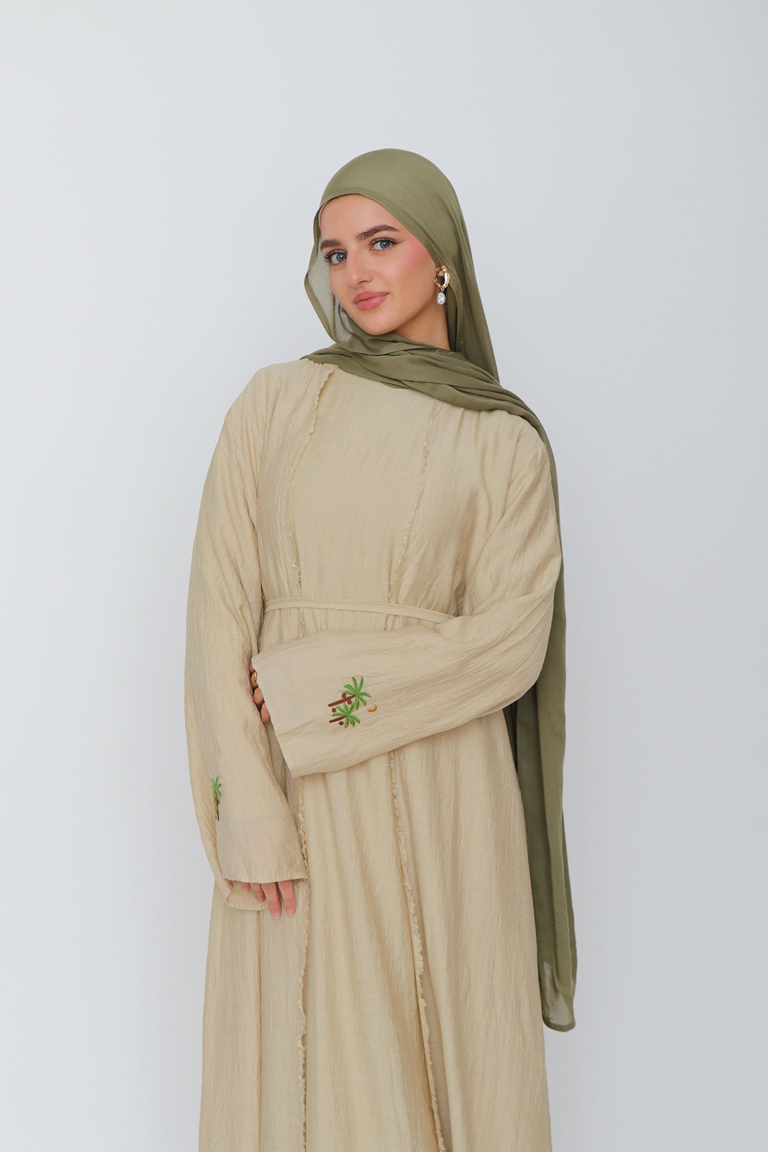 Palm Linen Abaya Set- camel 52 by LaMeera Moda Palm Linen Abaya Set- camel 52 by LaMeera Moda