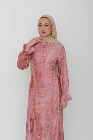 Dalia Mesh Floral Dress- Rose