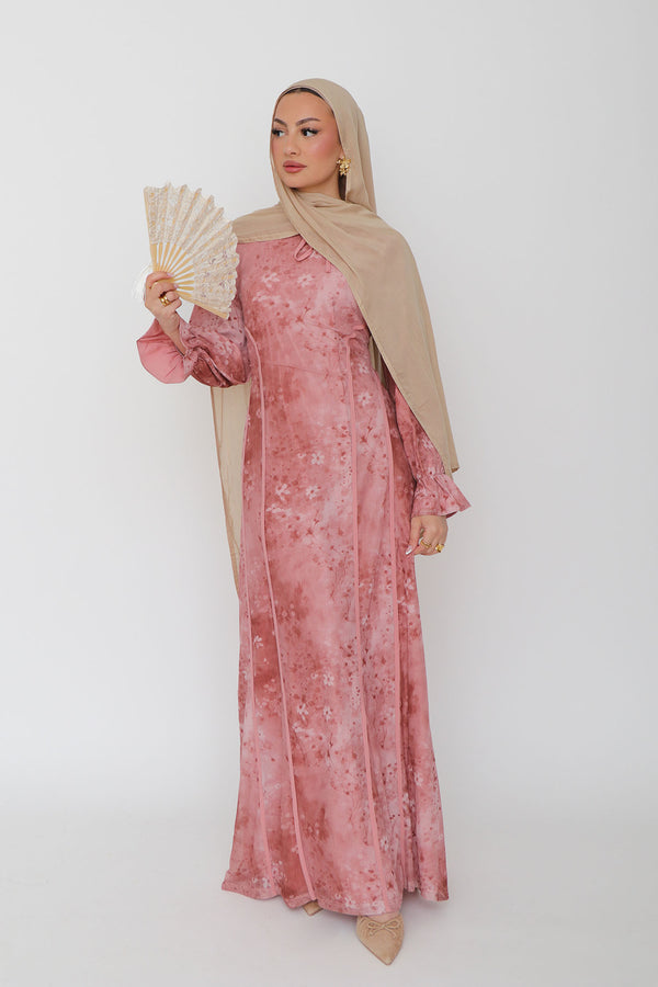 Dalia Mesh Floral Dress- Rose
