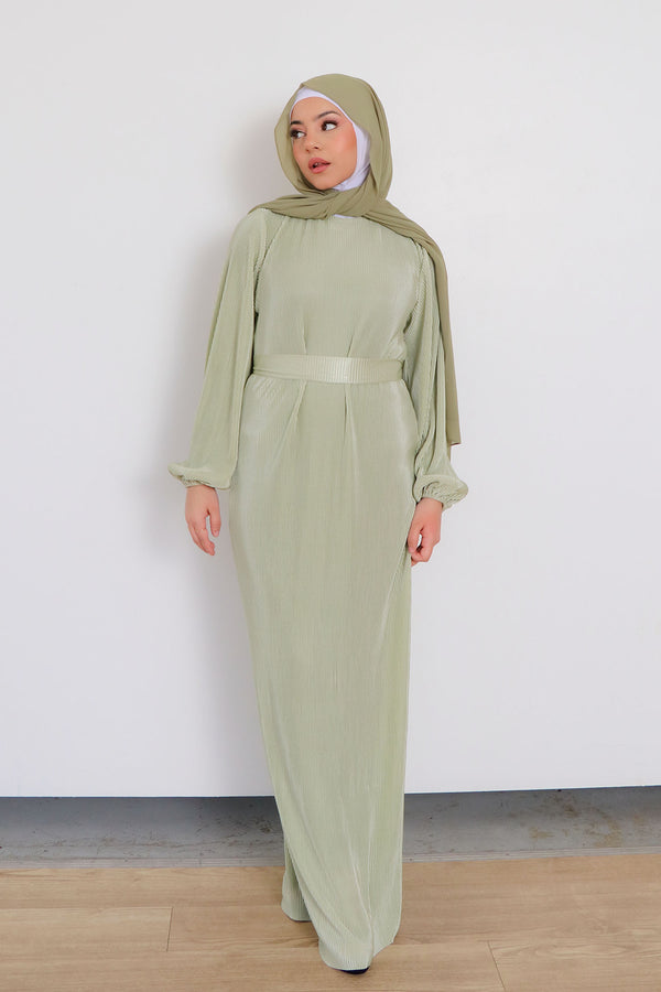 Alice Pleat Dress- Sage Green